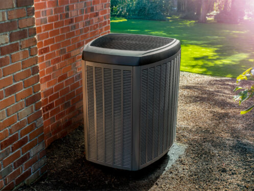 An energy efficient heat pump outside a Roseburg, OR home